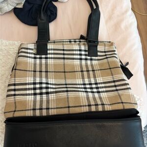 Plaid Tote Bag with Black Handles
